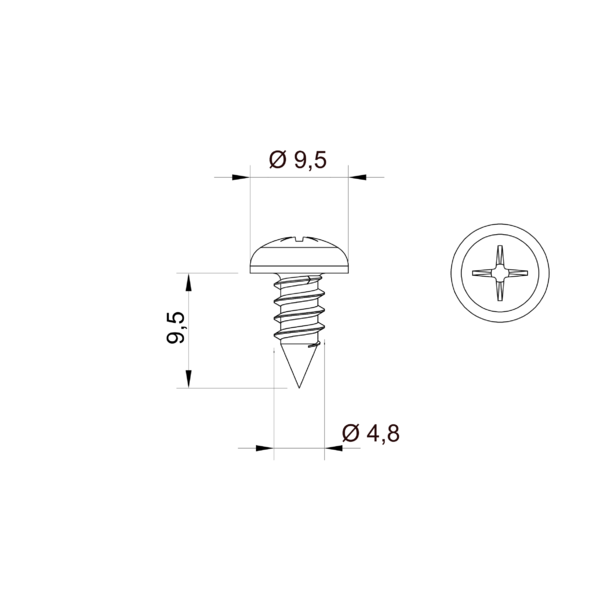 Vis en inox 4,8x9,5 mm&nbsp;&nbsp;